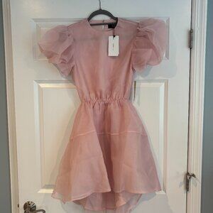 Pink Puff-Sleeve Open-Back Dress, Medium